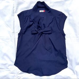 Navy tie-neck cap-sleeved top